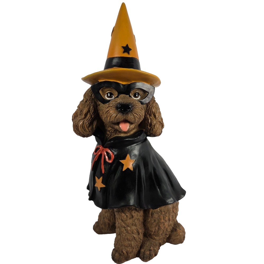Halloween Goldendoodle Dog Figurine 14 Inch Witch Costume Pumpkin Decor